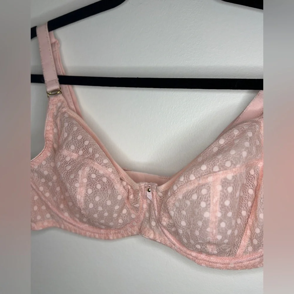 Like New Freya Sheer Pink Polka Dot Underwire Bra Size 34DD